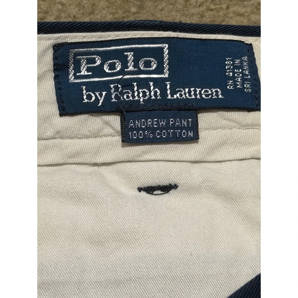 Polo Ralph Lauren Andrew Pant Mens 38x32 Navy Blue Pleated Chino Cotton Trousers